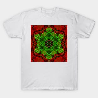 Weave Mandala Flower Green and Red T-Shirt